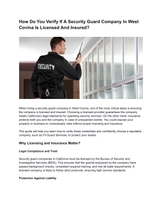 How Do You Verify If A Security Guard Company In West Covina?