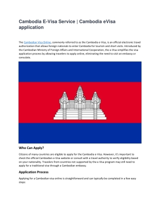 Cambodia E Visa Service  Cambodia eVisa application