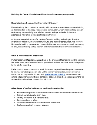 Building the future prefabricated Structures for contemporary needs