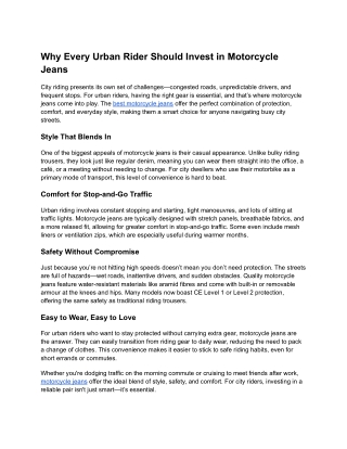 Why Every Urban Rider Should Invest in Motorcycle Jeans