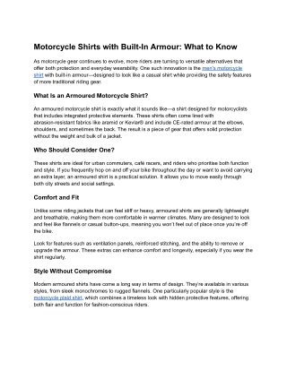Motorcycle Shirts with Built-In Armour_ What to Know