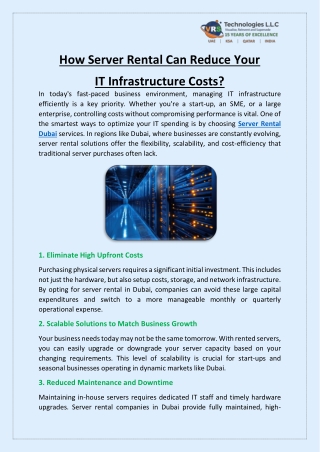 How Server Rental Can Reduce Your IT Infrastructure Cost?