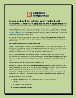 Securities Law Firm in India Your Trusted Legal Partner for Corporate Compliance and Capital Markets