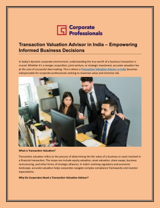 Transaction Valuation Advisor in India – Empowering Informed Business Decisions