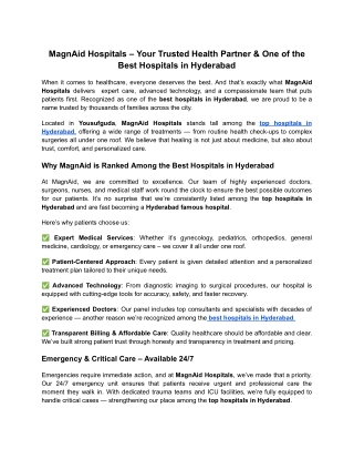 MagnAid Hospitals – Your Trusted Health Partner & One of the Best Hospitals in Hyderabad