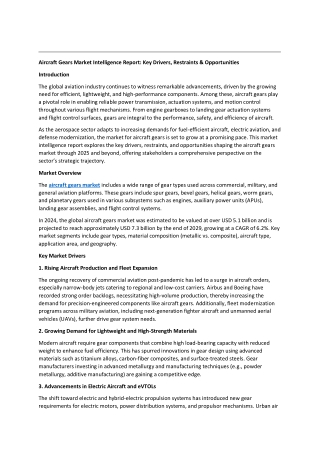 Aircraft Gears Market Intelligence Report: Key Drivers, Restraints