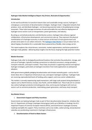 Hydrogen Hubs Market Intelligence Report: Key Drivers, Restraints