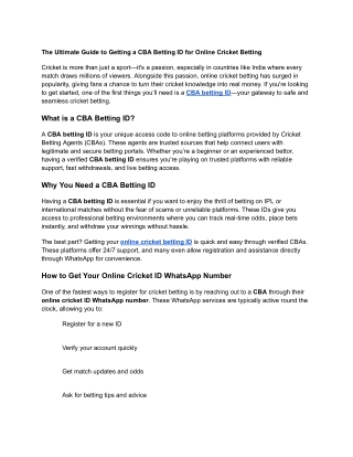The Ultimate Guide to Getting a CBA Betting ID for Online Cricket Betting