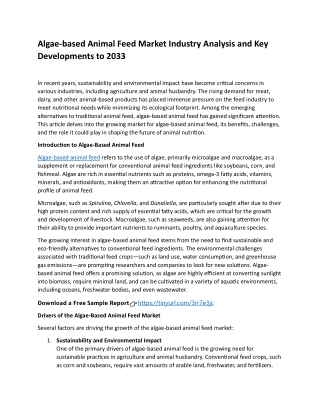 Algae-based Animal Feed Market Industry Analysis and Key Developments to 2033