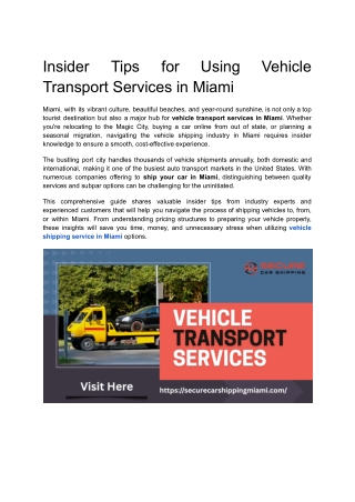 Insider Tips for Using Vehicle Transport Services in Miami