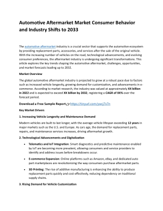 Automotive Aftermarket Market Consumer Behavior and Industry Shifts to 2033