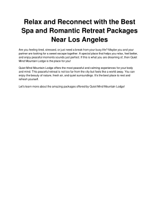 Relax and Reconnect with the Best Spa and Romantic Retreat Packages Near Los Angeles