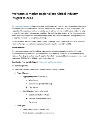 hydroponics market Regional and Global Industry Insights to 2033