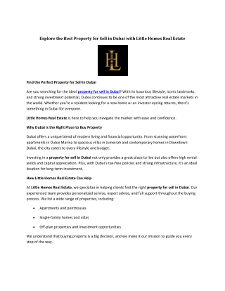 Explore the Best Property for Sell in Dubai with Little Homes Real Estate