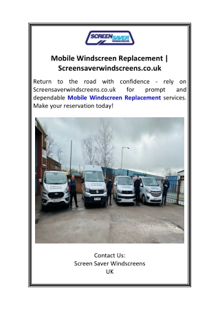 Mobile Windscreen Replacement  Screensaverwindscreens.co.uk