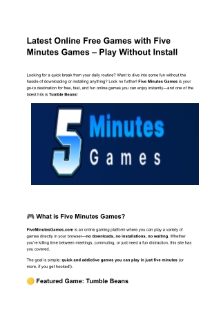 Latest Online Free Games with Five Minutes Games – Play Without Install