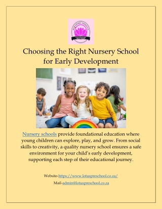 Choosing the Right Nursery School for Early Development