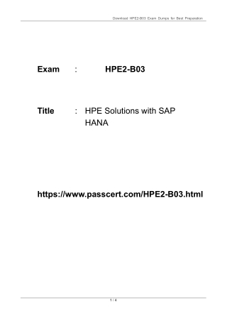 HPE2-B03 HPE Solutions with SAP HANA Dumps