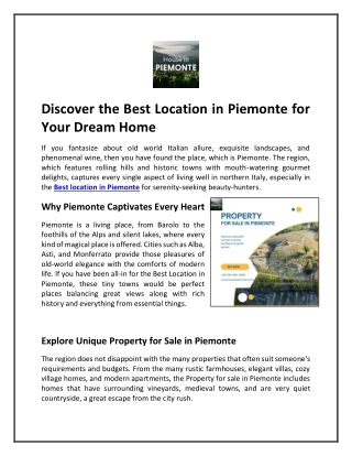 Discover the Best Location in Piemonte for Your Dream Home