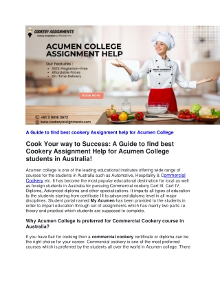 A Guide to find best cookery Assignment help for Acumen College