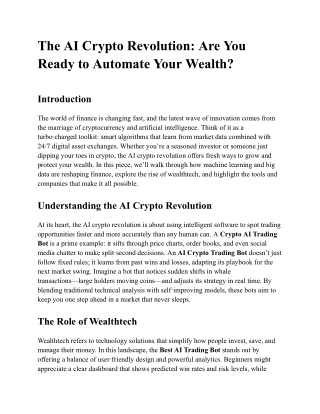 The AI Crypto Revolution: Are You Ready to Automate Your Wealth?