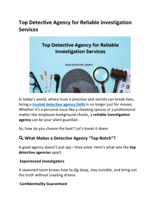 Top Detective Agency for Reliable Investigation Services