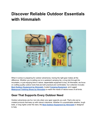 What You Really Need: Best Outdoor Equipment by Himmaleh