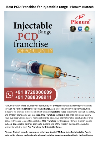 PCD Franchise for Injectable range | Plenum Biotech