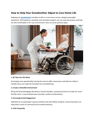 How to Help Your Grandmother Adjust to Care Home Life