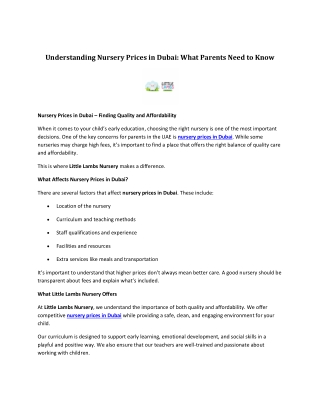 Understanding Nursery Prices in Dubai - What Parents Need to Know