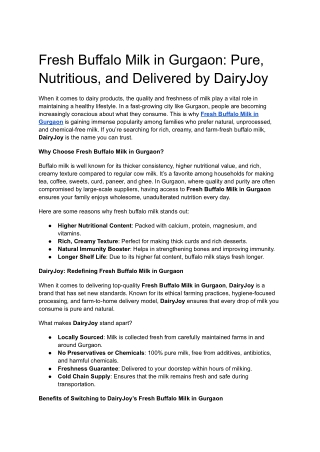Fresh Buffalo Milk in Gurgaon: Pure, Nutritious, and Delivered by DairyJoy