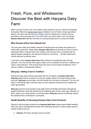 Fresh, Pure, and Wholesome_ Discover the Best with Haryana Dairy Farm