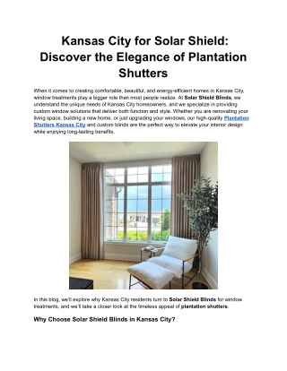 Kansas City for Solar Shield_ Discover the Elegance of Plantation Shutters