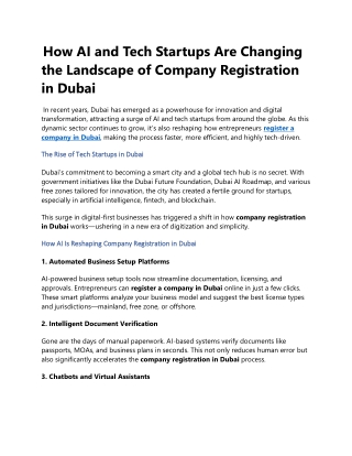 How AI and Tech Startups Are Changing the Landscape of Company Registration in Dubai