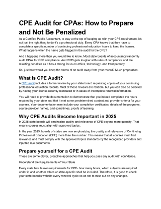 CPE Audits for CPAs How to Stay Prepared Avoid Penalties