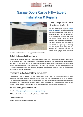 Garage Doors Castle Hill – Expert Installation & Repairs