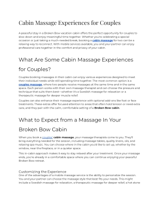 Cabin Massage Experiences for Couples