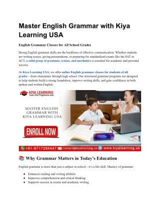 Master English Grammar with Kiya Learning USA