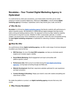 Novatales – Your Trusted Digital Marketing Agency in Hyderabad