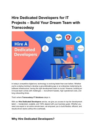 Hire Dedicated Developers for IT Projects – Build Your Dream Team with Transcodezy