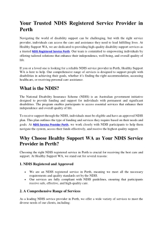 Your Trusted NDIS Registered Service Provider in Perth