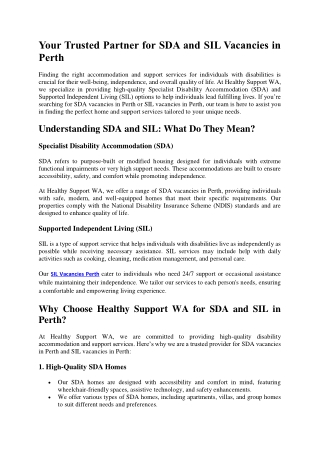 Your Trusted Partner for SDA and SIL Vacancies in Perth