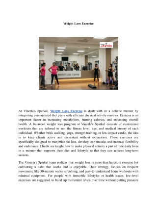 Weight Loss Exercise | Vineela’s Sparkel Wellness Center