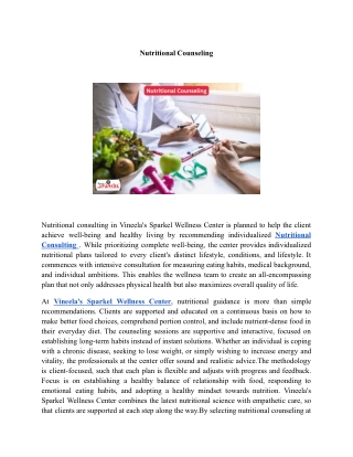 Nutritional Counseling | Vineela’s Sparkel Wellness Center