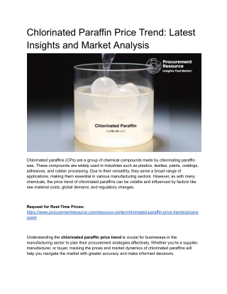 Chlorinated Paraffin Price Trend - Latest Insights and Market Analysis