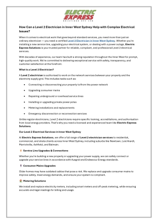 How Can a Level 2 Electrician in Inner West Sydney Help with Complex Electrical Issues