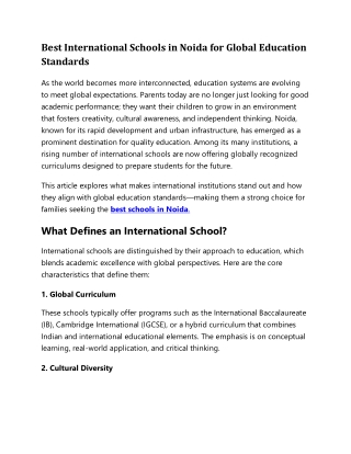 Best International Schools in Noida for Global Education Standards