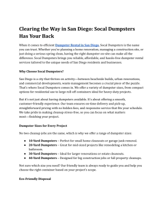 Clearing the Way in San Diego: Socal Dumpsters Has Your Back