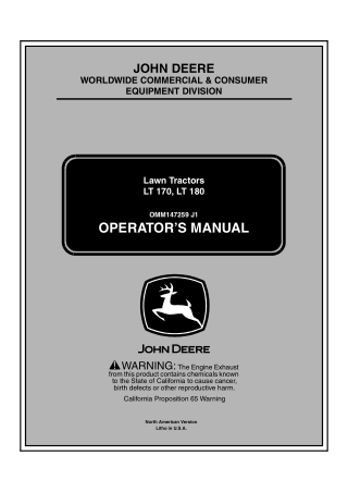 John Deere LT170 Lawn Tractors Operator’s Manual Instant Download (PIN10001-) (Publication No.OMM147259)