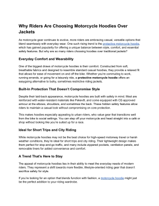 Why Riders Are Choosing Motorcycle Hoodies Over Jackets